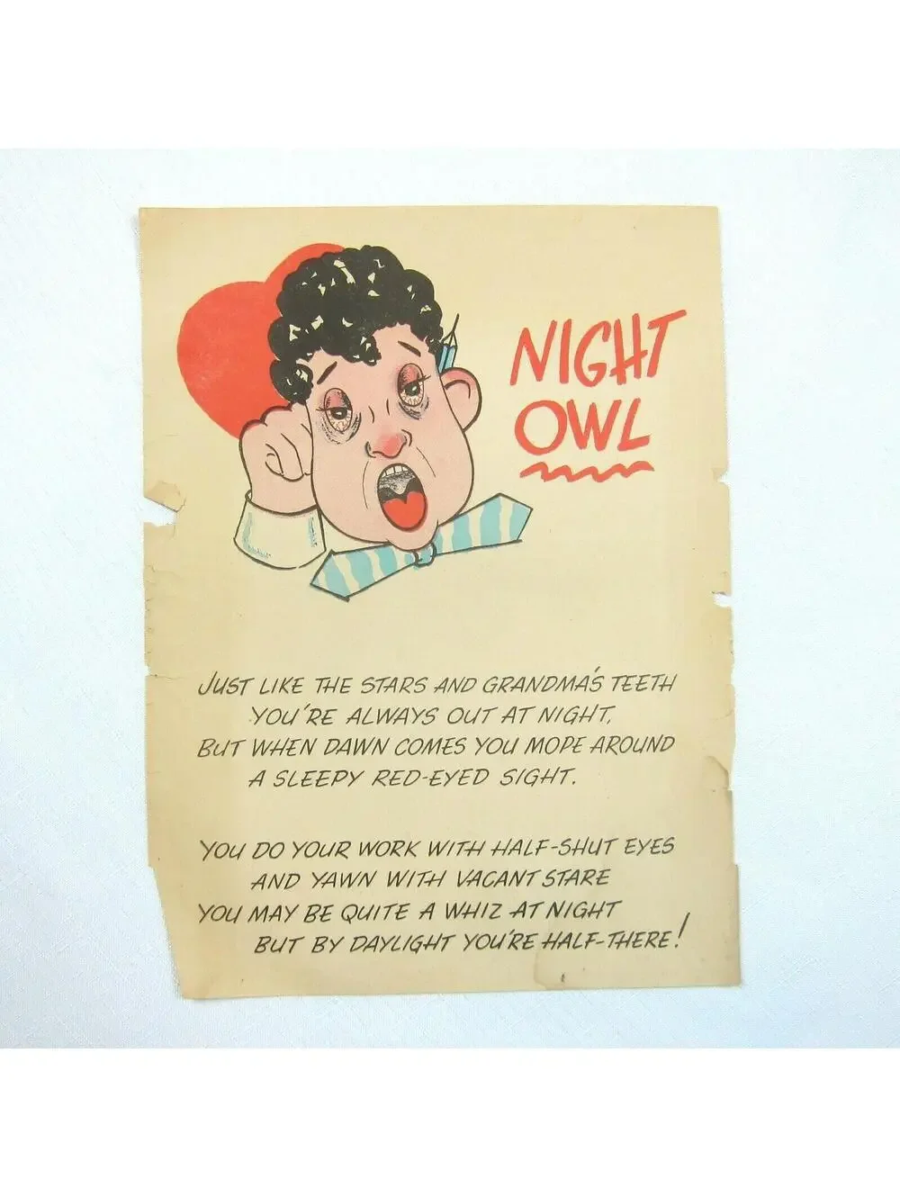 Vintage Vinegar Valentine Night Owl Penny Dreadful Sarcasm Insult Poem Ephemera
